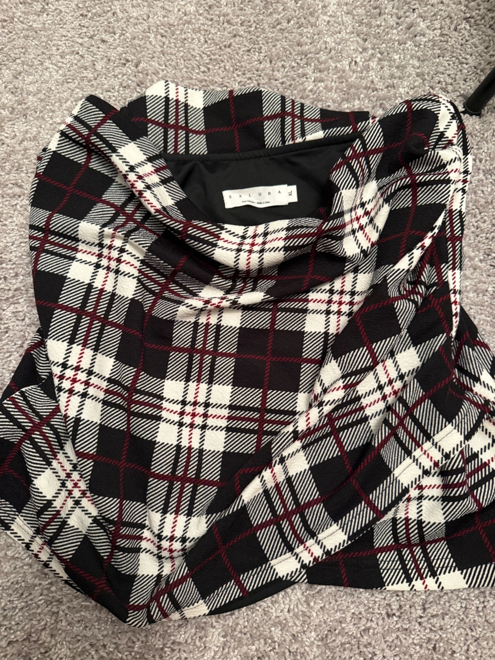 Plaid Black & White mini skirt with Burgundy Accents -